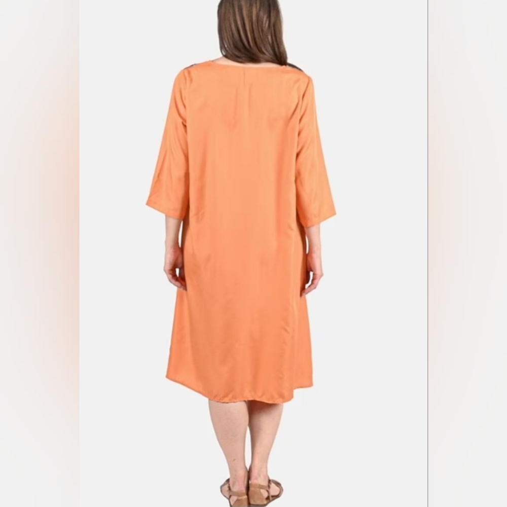 Tamsy Orange Front Patchwork Midi Dress - One Size Missy - Picture 2 of 3